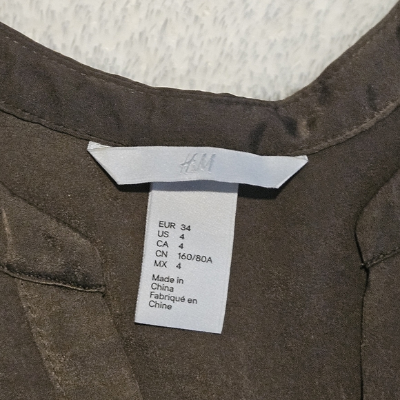 NEW H&M Green Khaki Dress Size 4 Utility Lightweight Silk Summer Casual - Picture 5 of 14